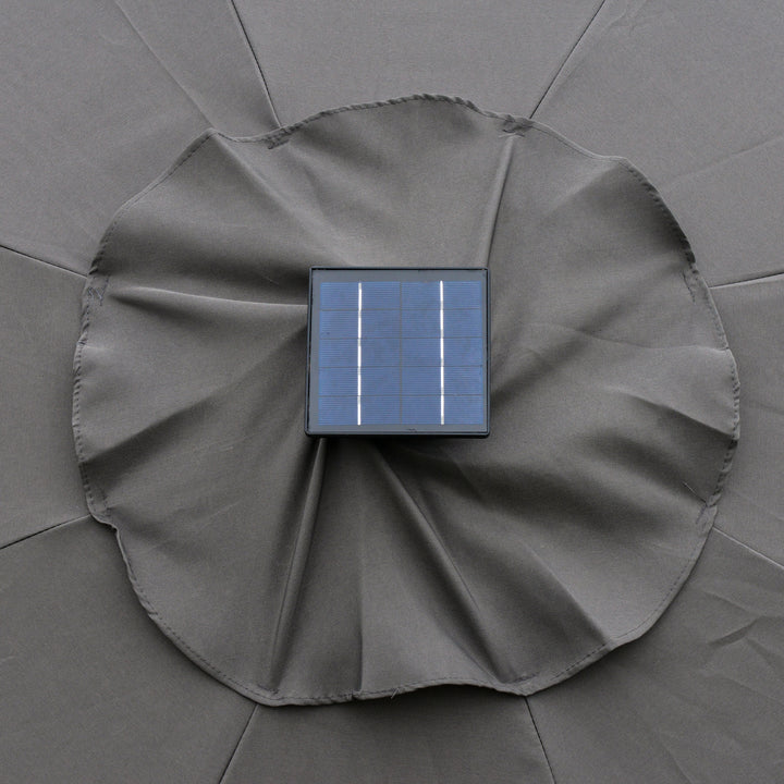 Outsunny 2.7m Garden Parasol Sun Umbrella w/ LED Solar Light Angled Canopy Grey