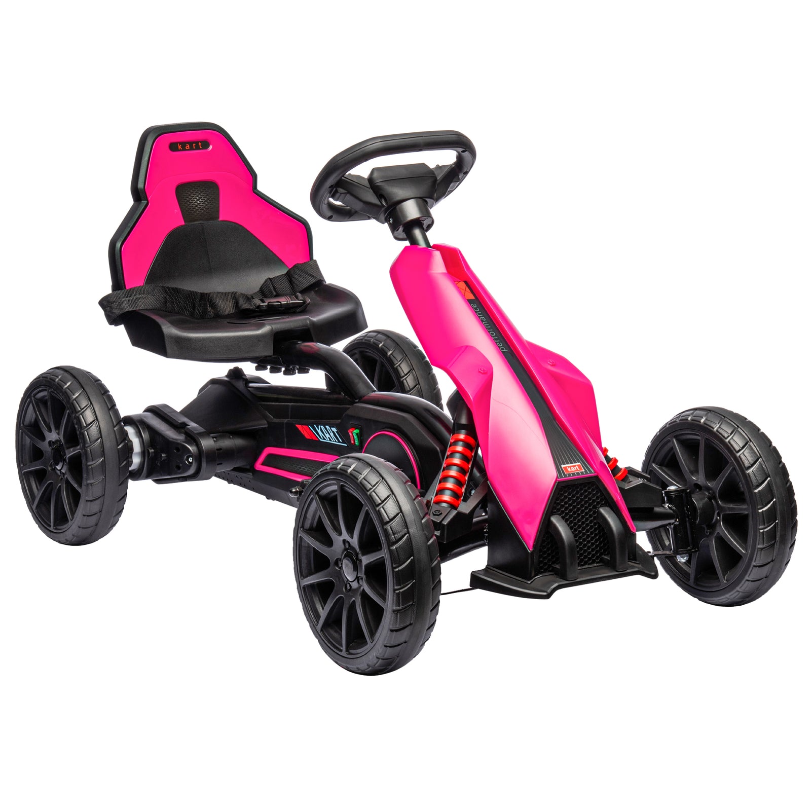 12V Electric Go-Kart for Kids, Ride-On Racing Go-Kart, with Forward and Reversing Functions, for Ages 3-8 Years - Pink