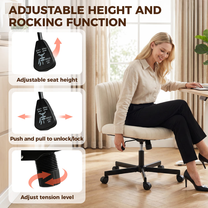 Imitation Linen Criss Cross Legged Desk Chair, Armless Office Chair wi