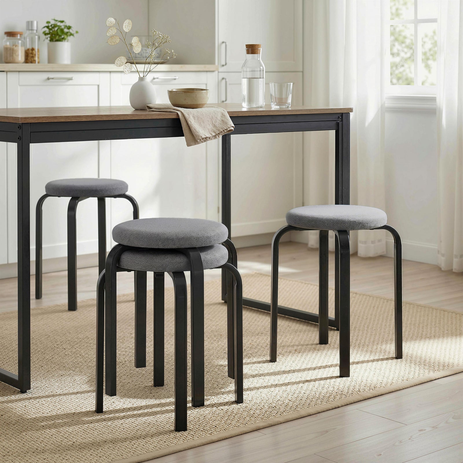 Stackable Stools Modern Cushioned Round Backless Stools Set of 4 Kitch