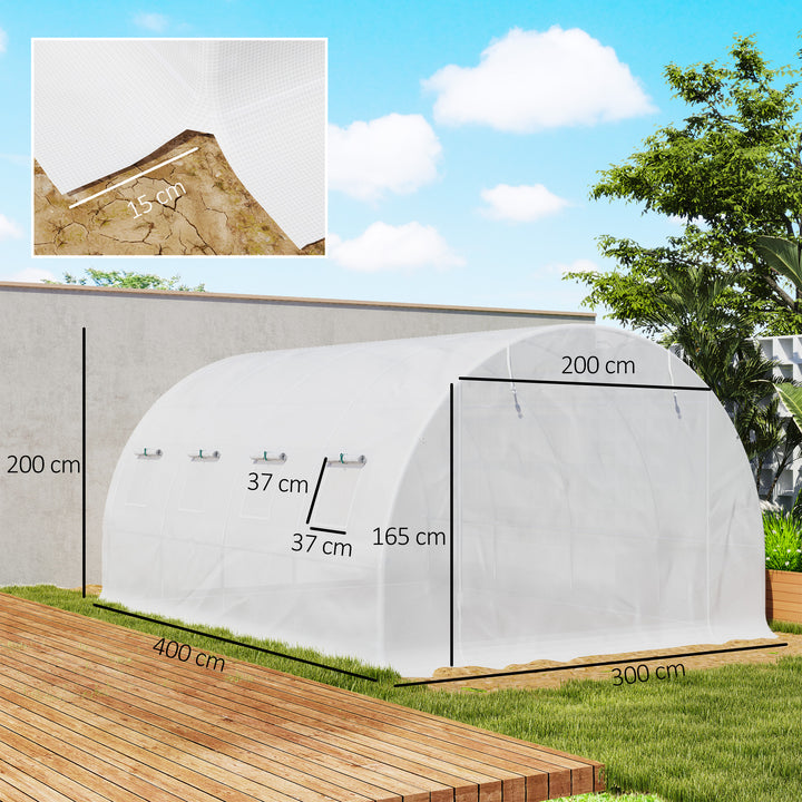 4 x 3 x 2m Greenhouse Replacement Cover ONLY Winter Garden Plant PE Cover for Tunnel Walk-in Greenhouse with Roll-up Windows Door Outdoor, White