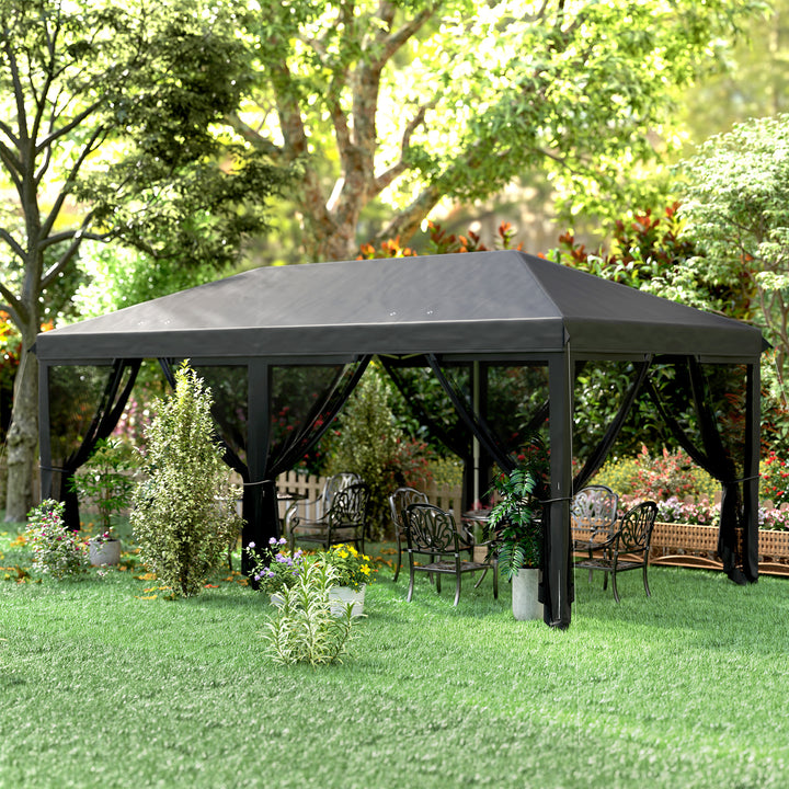 3 x 6m Pop Up Gazebo, Outdoor Canopy Shelter, Marquee Party Wedding Tent with 6 Mesh Walls and Carry Bag, Black