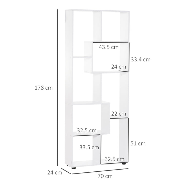 HOMCOM Freestanding 8-Tier Bookcase: With Melamine Surface, Anti-Tipping Foot Pads, Modern Home Display Storage Grid Stand, White | Aosom UK