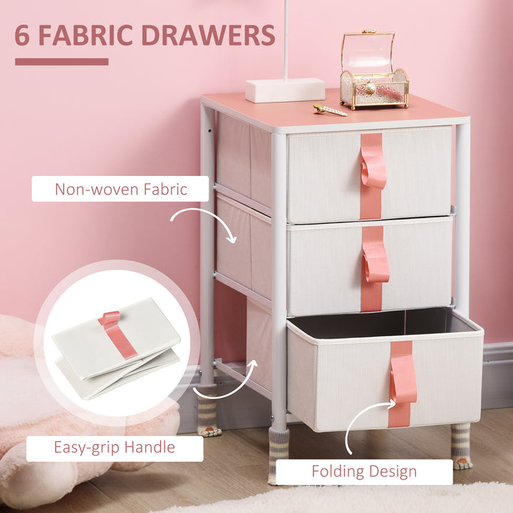 HOMCOM Chest of Drawers, Cloth Organizer Unit with 3 Fabric Drawers, Metal Frame and Wooden Top, Storage Cabinet for Kids Room, Living Room, Pink