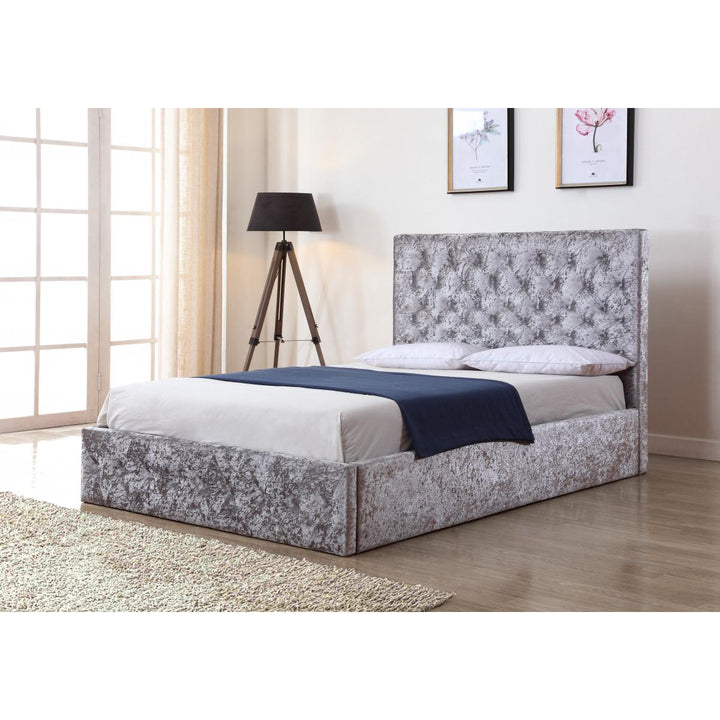 Yasmin Storage Crushed Velvet King Size Bed Silver