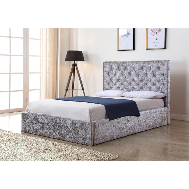 Yasmin Storage Crushed Velvet Double Bed Silver