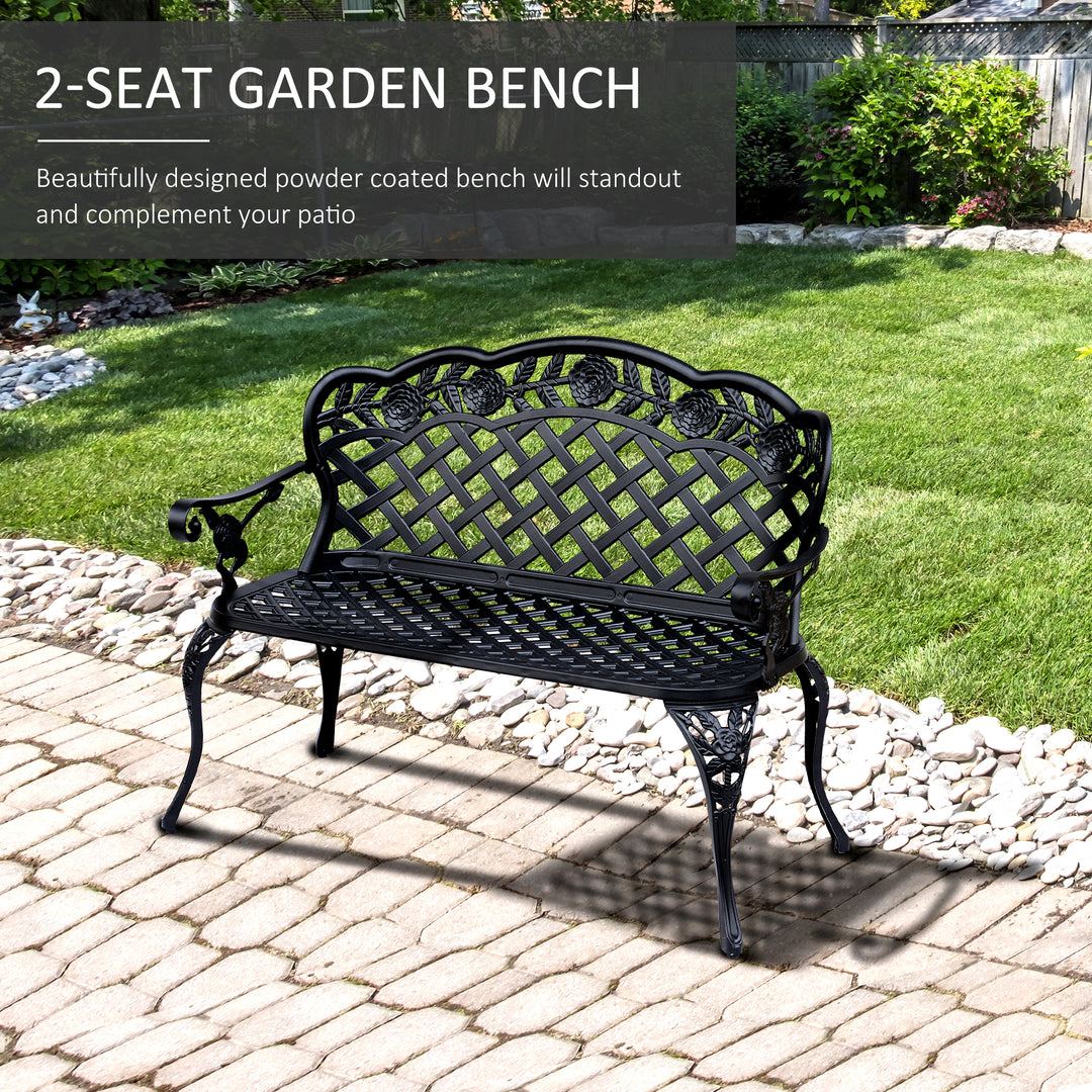 Garden Bench, Cast Aluminium, 107Lx58Wx85H cm-Black