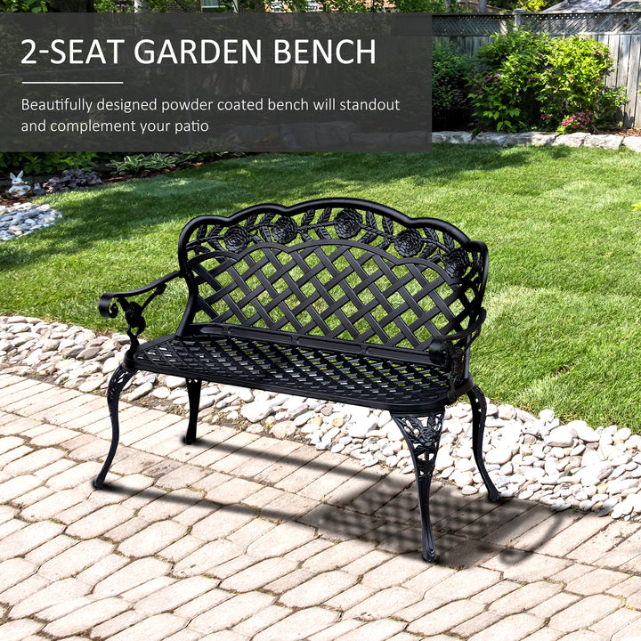 Garden Bench, Cast Aluminium, 107Lx58Wx85H cm-Black