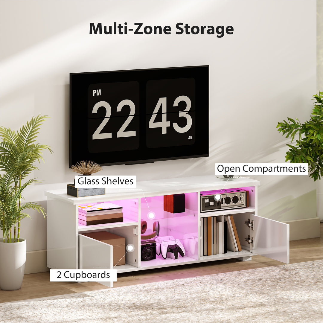 TV Stand Cabinet with LED Lights - High Gloss White