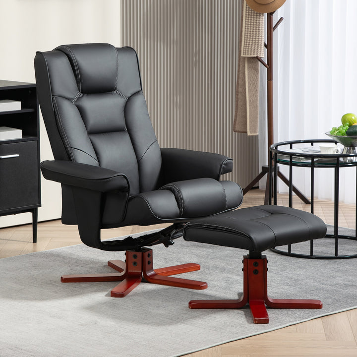 HOMCOM Faux Leather Manual Recliner and Footstool Set - Black | Aosom UK