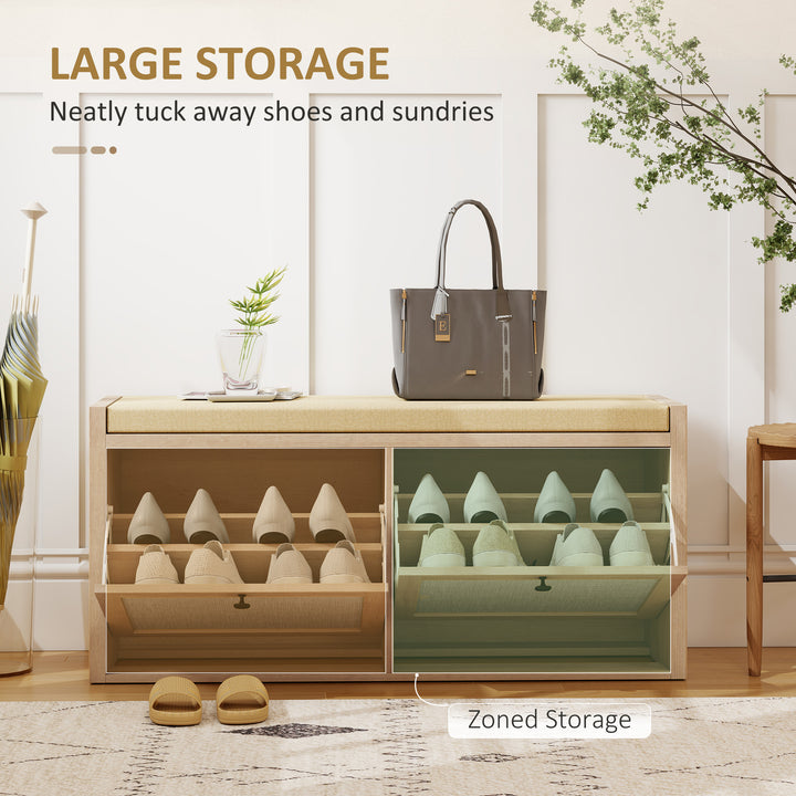Rattan Shoe Bench with Padded Cushion and 2 Cabinets for Hidden Storag
