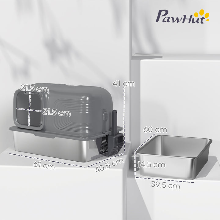 65L Extra Large Stainless Steel Litter Tray with Plasma Deodoriser System, High Sided, Easy to Clean & Odour-Resistant