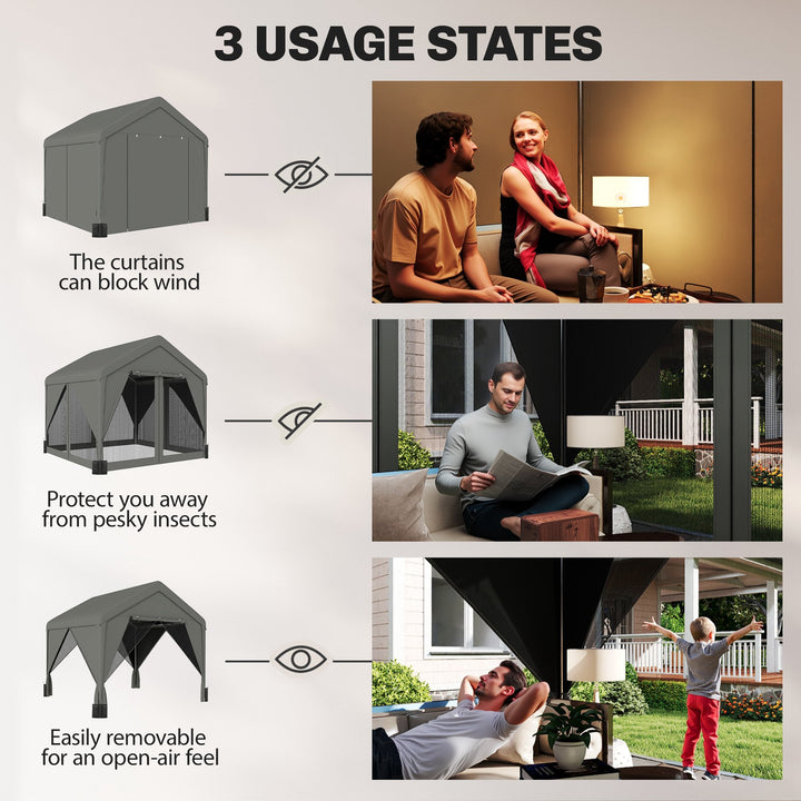 3 x 3 m Patio Gazebo with Netting &amp; Curtains, Outdoor Canopy Shelter w