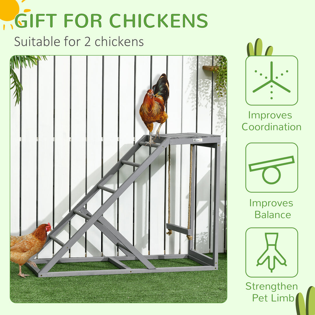 PawHut Interactive Chicken Coop Toy Set, Wooden with Swing, Ladder, Platform, Entertaining Pet Accessory, Grey | Aosom UK