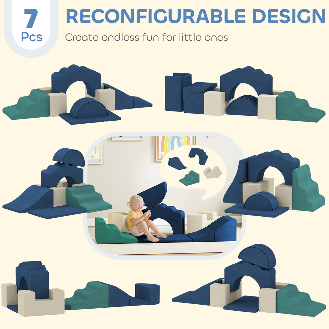 7 Piece Kids Soft Play Set with Detachable Cover, Baby Indoor Climb an