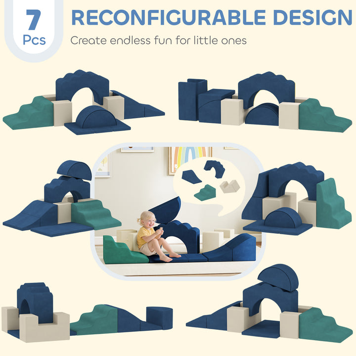7 Piece Kids Soft Play Set with Detachable Cover, Baby Indoor Climb an