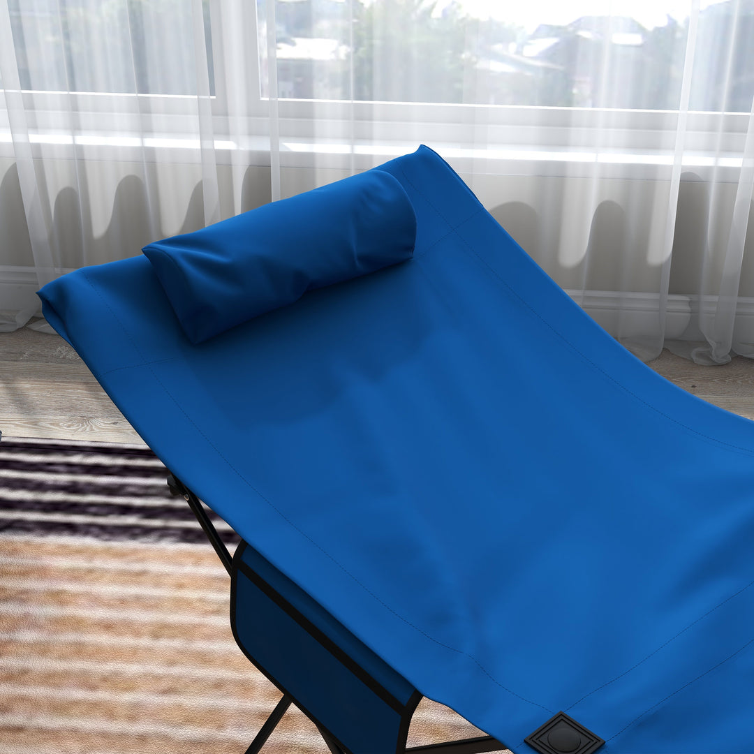 Camping Bed for Adults, Single Folding Camp Bed, Portable Camping Cot with Side Pocket, Headrest and Oxford Seat for Outdoor, Travel, Fishing, Dark Blue