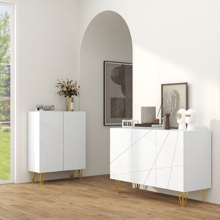 HOMCOM Storage Cabinet with High Gloss Front, Freestanding Sideboard with Adjustable Shelves, Soft-Close Doors and Gold Tone Hairpin Legs | Aosom UK