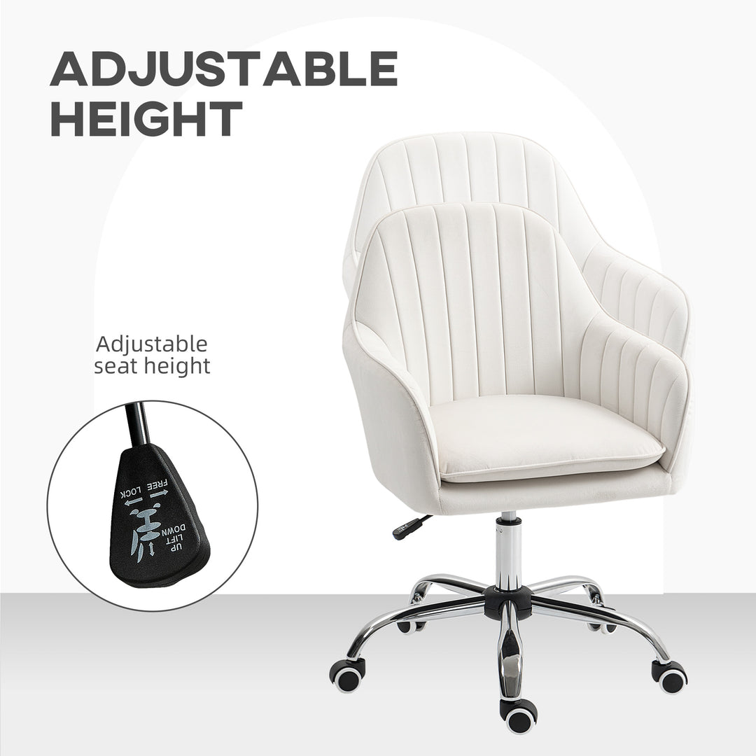 Velvet-Feel Office Chair with Adjustable Height and Wheels - Cream White