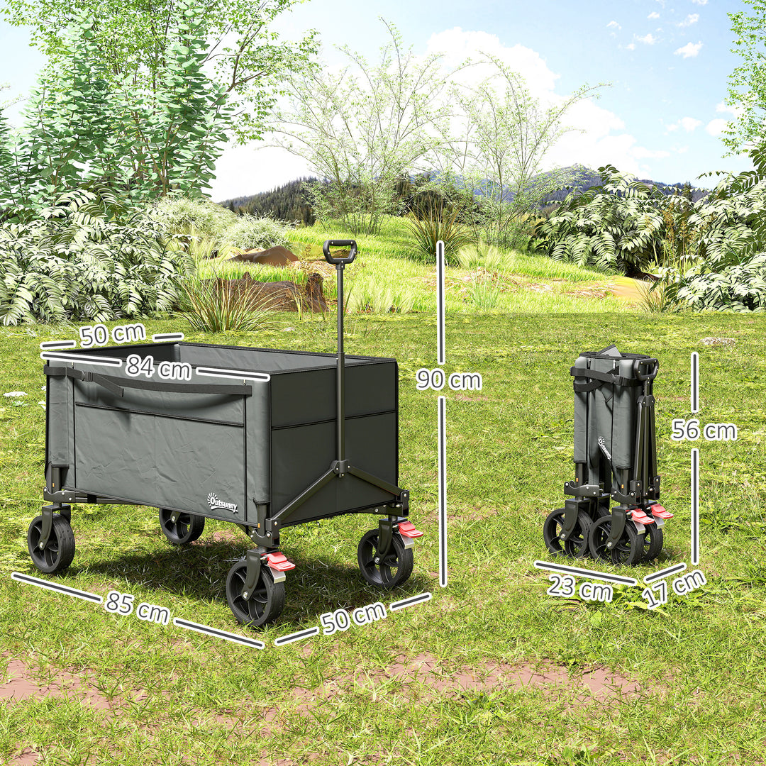 Festival Trolley on Wheels, 150L Folding Camping Trolley Cart with Openable Sides, Adjustable Handle and Brakes for Shopping Beach Garden Fishing, Grey
