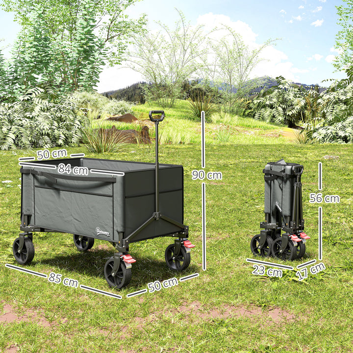 Festival Trolley on Wheels, 150L Folding Camping Trolley Cart with Openable Sides, Adjustable Handle and Brakes for Shopping Beach Garden Fishing, Grey