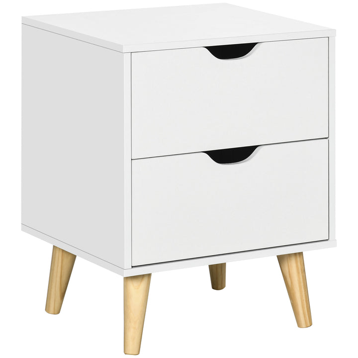 MCL Bedside Table, Bedside Cabinet with 2 Drawers, Side End Table with Pine Wood Legs for Bedroom Living Room, White