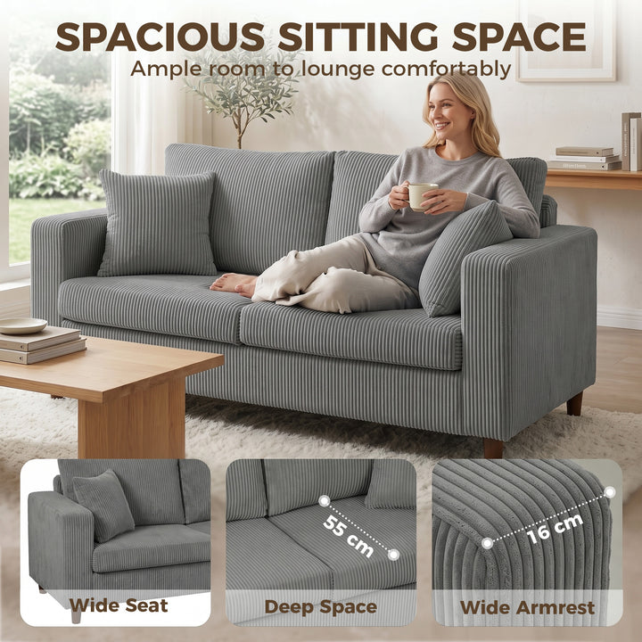 Loveseat Sofa with Wide Seat, Corduroy 2 Seater Couch with Deep Seat, 