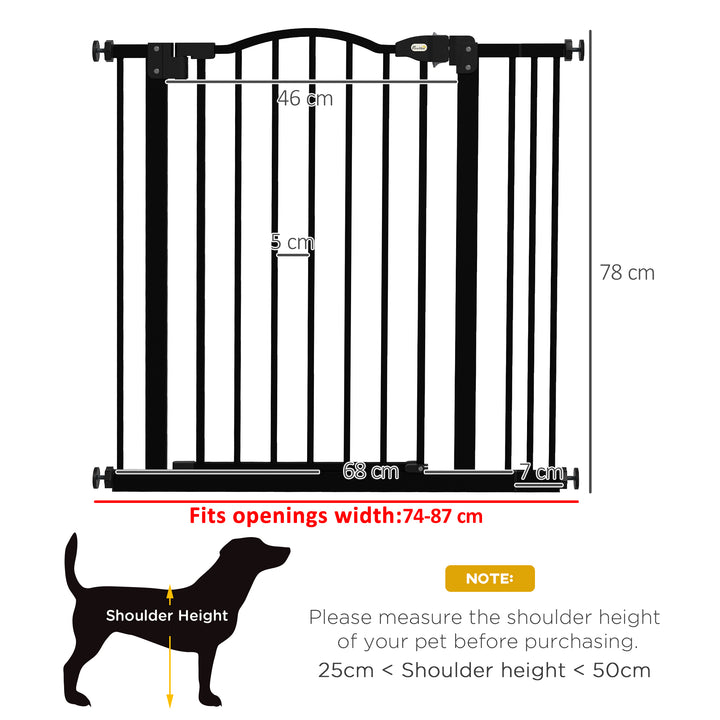 Metal 74-87cm Adjustable Pet Gate Safety Barrier w/ Auto-Close Door Black