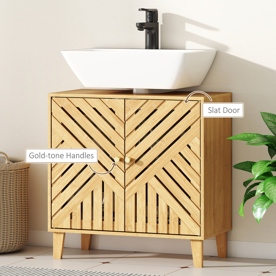 HOMCOM Bamboo Bathroom Under Sink Cabinet with Adjustable Shelf for Basin without Pedestal - Natural
