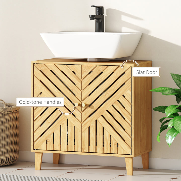 HOMCOM Bamboo Bathroom Under Sink Cabinet with Adjustable Shelf for Basin without Pedestal - Natural