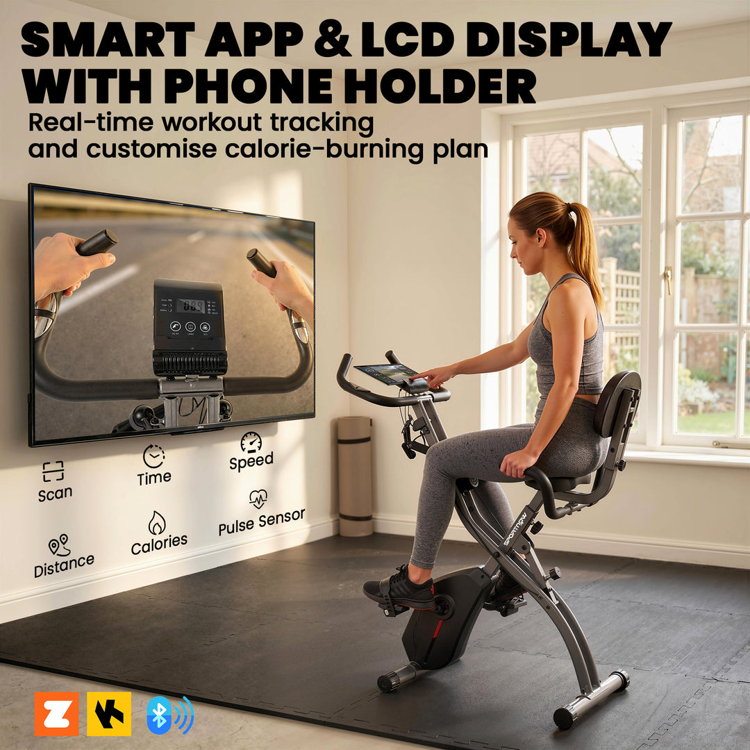 4-In-1 Folding Exercise Bike with Resistance Bands, Bluetooth App, 8-L