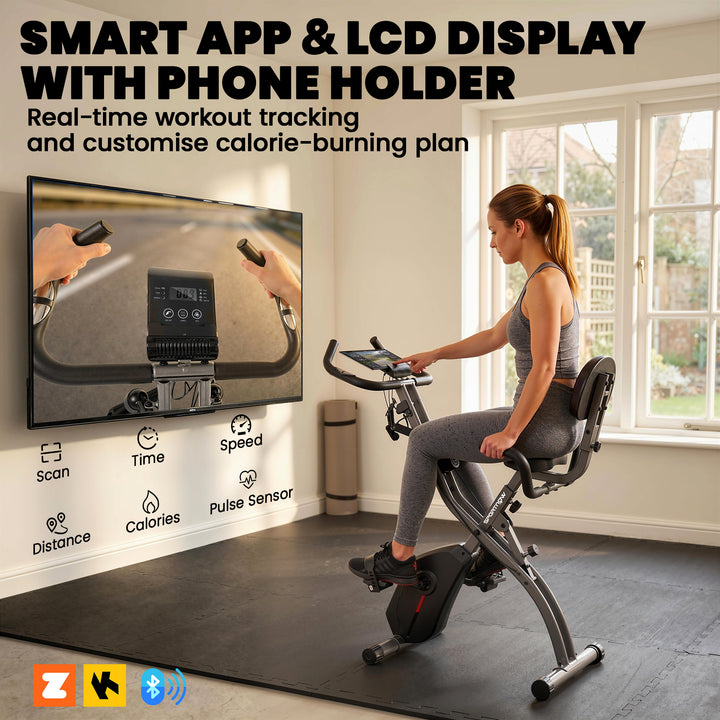 4-In-1 Folding Exercise Bike with Resistance Bands, Bluetooth App, 8-L