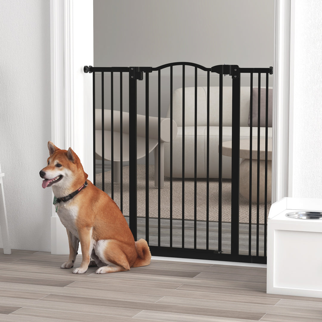 PawHut Dog Gate Baby Gates for Dogs Pet Gate with Metal Adjustable Frame & Double Locking System, 74-100Wcm, Black | Aosom UK