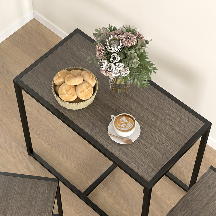 Dining Table and Chairs Set 2, Dining Room Sets, Rectangular Space Saving Table and 2 Chairs for Compact Kitchens, Steel Frame, Grey Wood-Effect