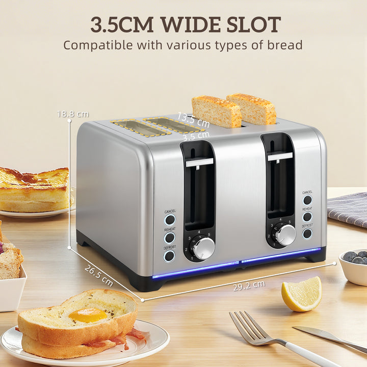 MCL Kettle and Toaster Set, 1.7L 3000W Rapid Boil Jug Kettle with Strix Thermostat, Limescale Filter, 4 Slice Toaster with 7 Browning Controls, Crumb Tray, Silver Tone