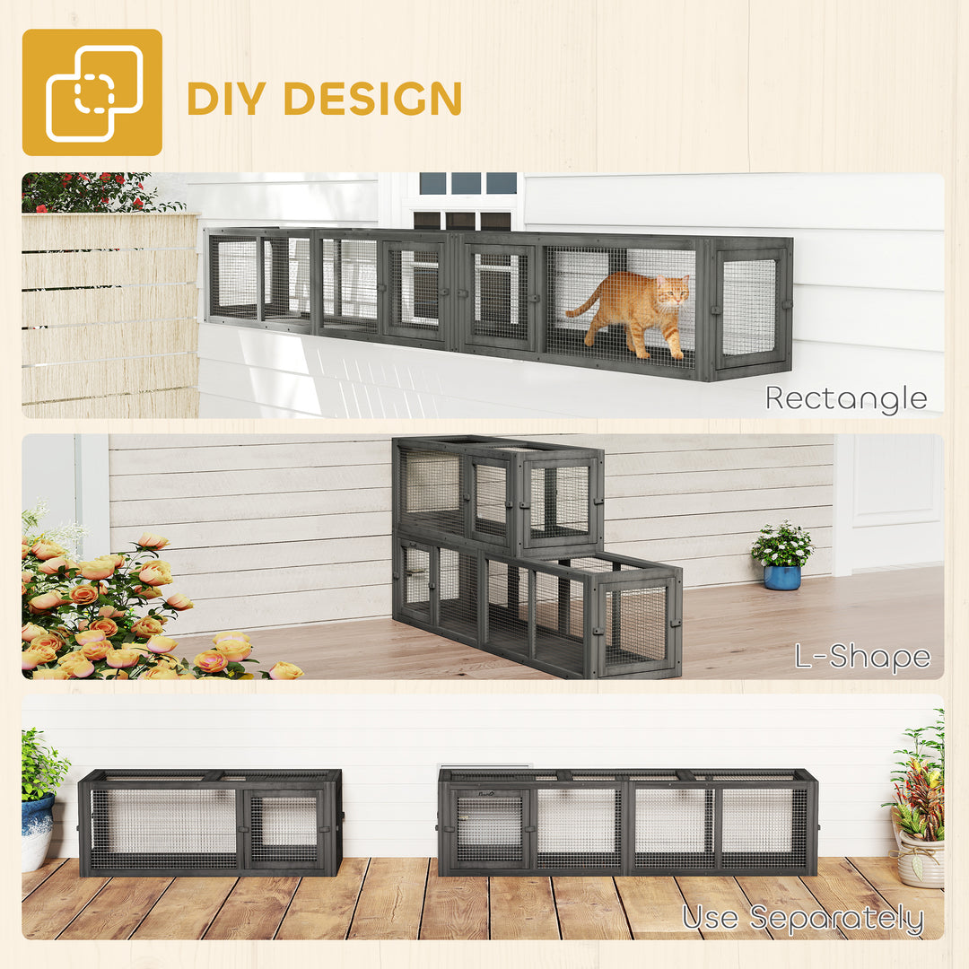 Cat Tunnel, 250cm Extra Long Wooden Cat Play Tunnel with 8 Doors, L-sh