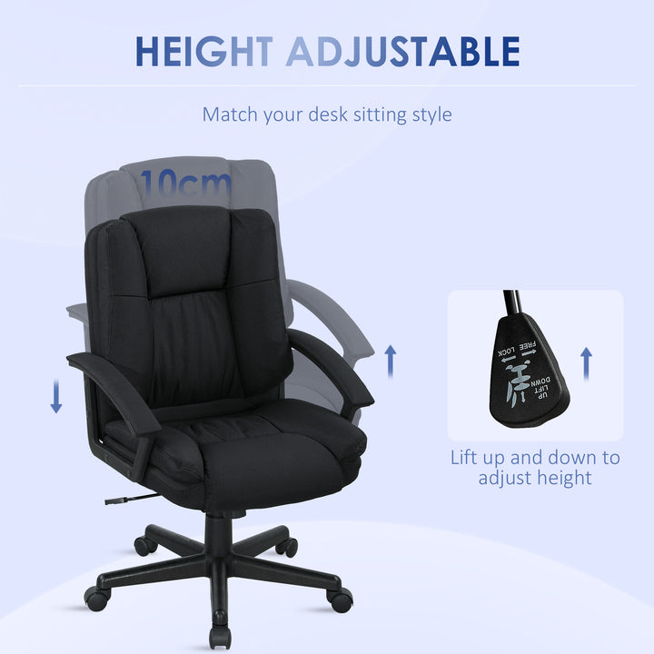 Linen-Look Padded Office Chair - Black