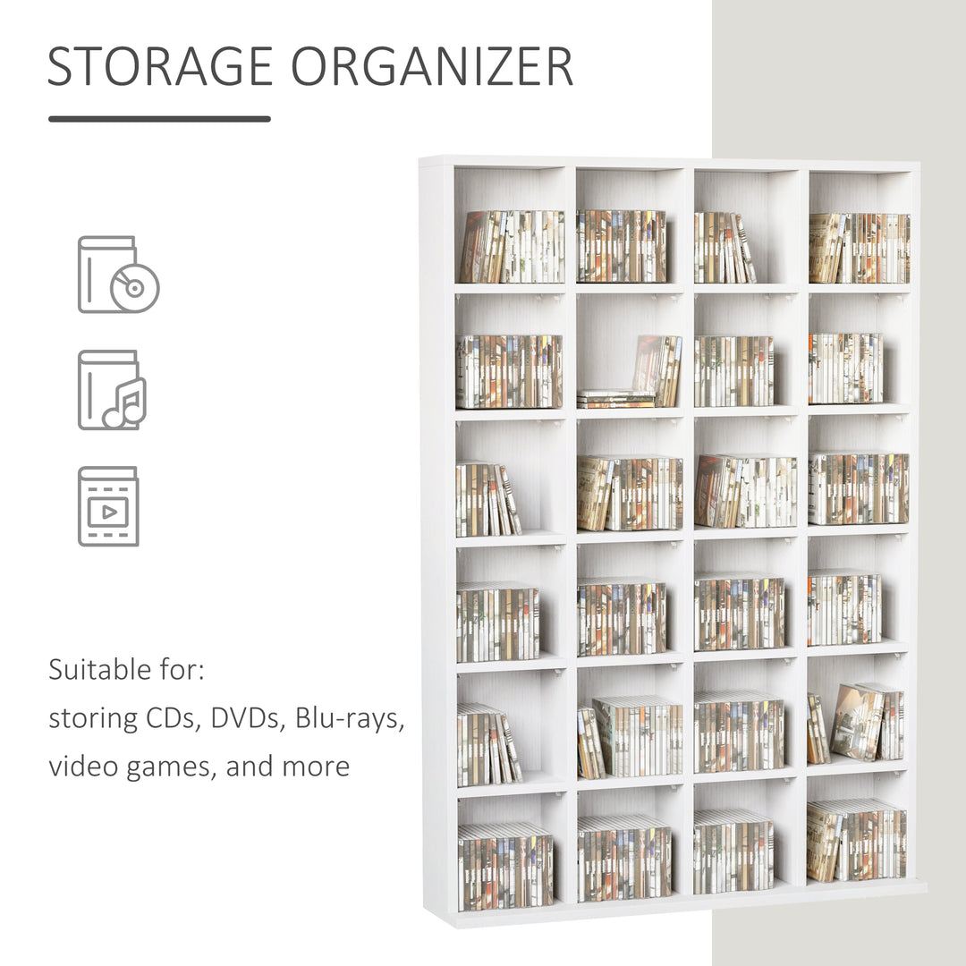 HOMCOM 480 CD / 312 DVD Storage Shelf Rack Media Storage Unit Shelves Racks Wooden Bookcase Display Unit with 4 Adjustable Shelves White | Aosom UK