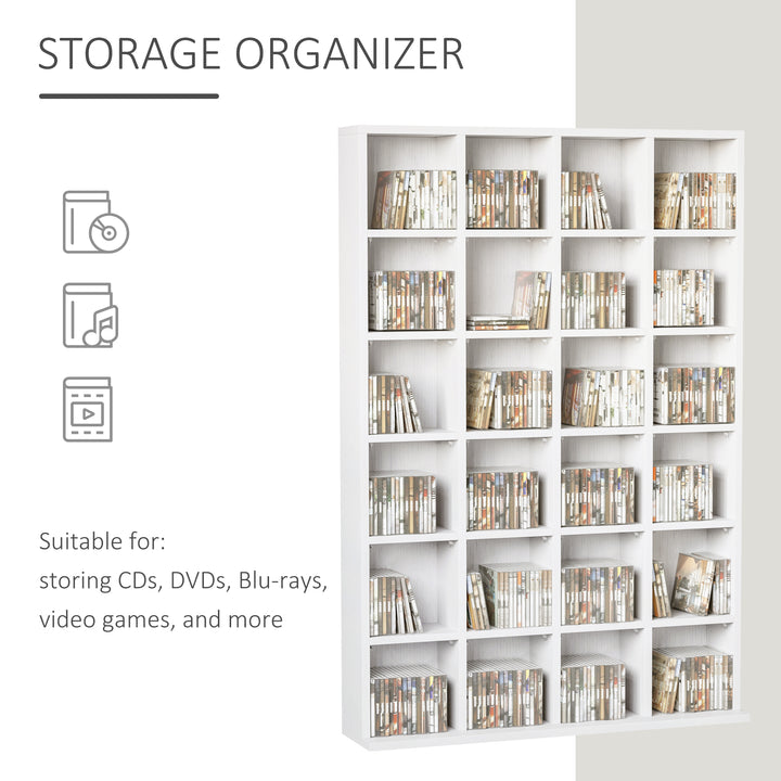 HOMCOM 480 CD / 312 DVD Storage Shelf Rack Media Storage Unit Shelves Racks Wooden Bookcase Display Unit with 4 Adjustable Shelves White | Aosom UK