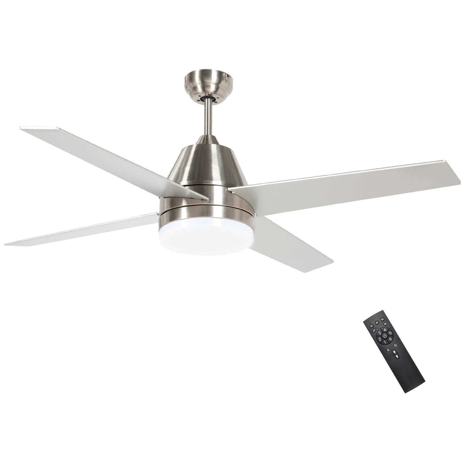 Ceiling Fan with LED Light, Flush Mount Ceiling Fan Lights with Reversible Blades, Remote, Silver and Black