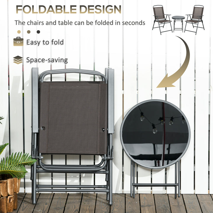 Three-Piece Garden Seat Set, with Glass-Top Table - Brown