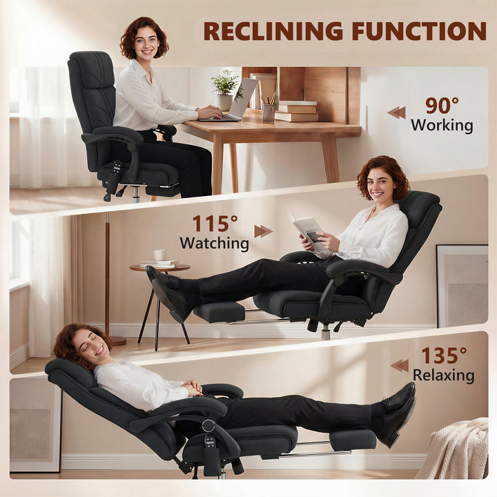 High Back Vibration Massage Office Chair with Footrest, Heated, Black
