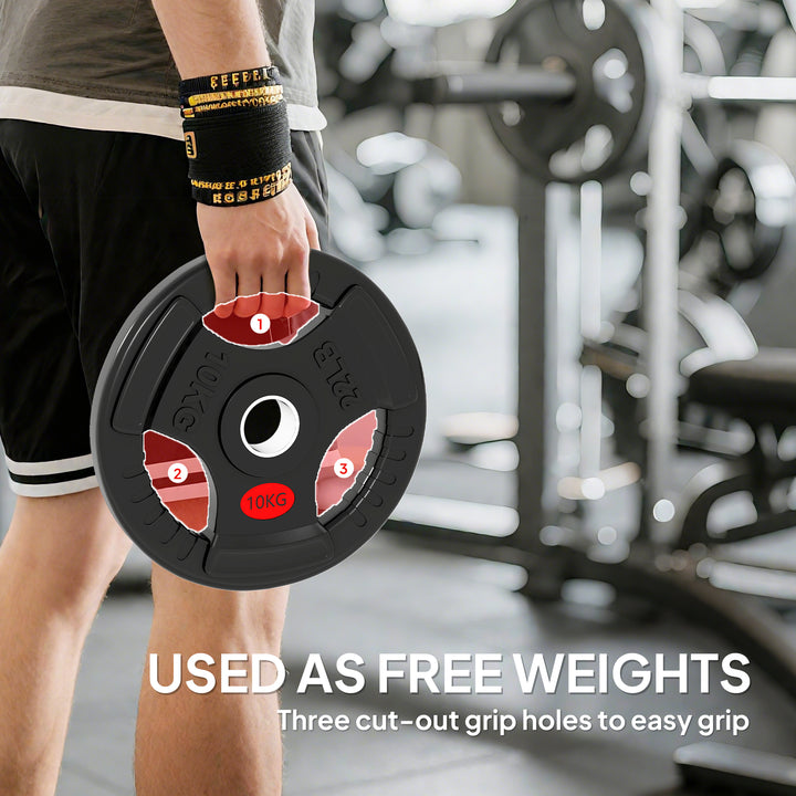 MCL Olympic Weight Plates, 2"/5cm Weight Disc Pair with Tri-Grips, 2 x 10kg Dumbbell Plates for Weightlifting and Strength Training Home Gym Fitness Workout, Black