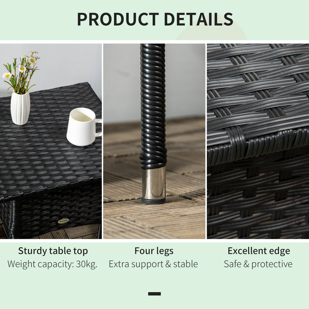 Rattan Side Table, Outdoor Coffee Table with Plastic Board Under the Full Woven Table Top for Patio, Garden, Balcony, Black