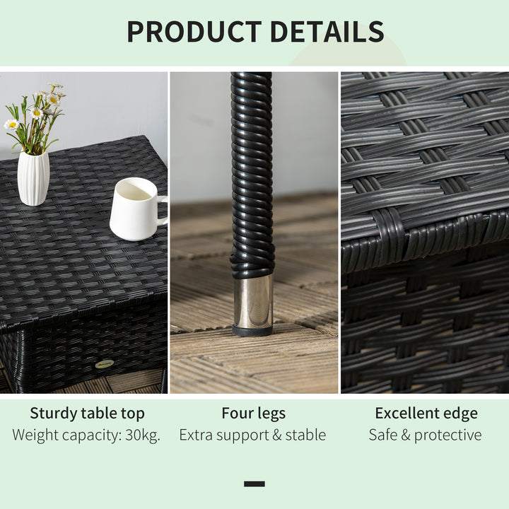 Rattan Side Table, Outdoor Coffee Table with Plastic Board Under the Full Woven Table Top for Patio, Garden, Balcony, Black