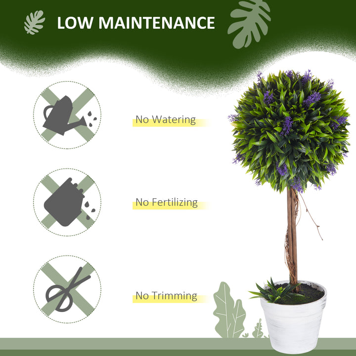 Set of 2 Decorative Artificial Plants Ball Trees with Lavender Flowers in Pot Fake Plants for Home Indoor Outdoor Decor, 60cm, Green