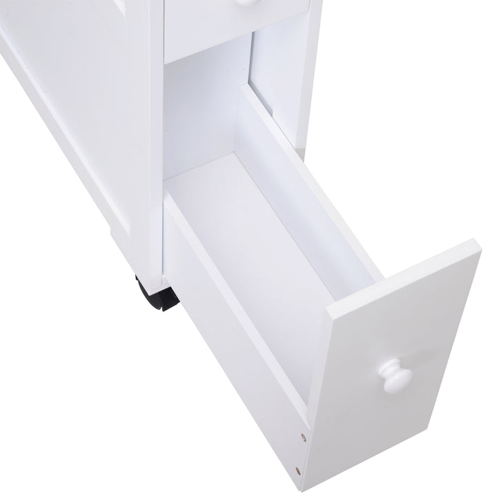 HOMCOM MDF Narrow Rolling Bathroom Side Cabinet White | Aosom UK