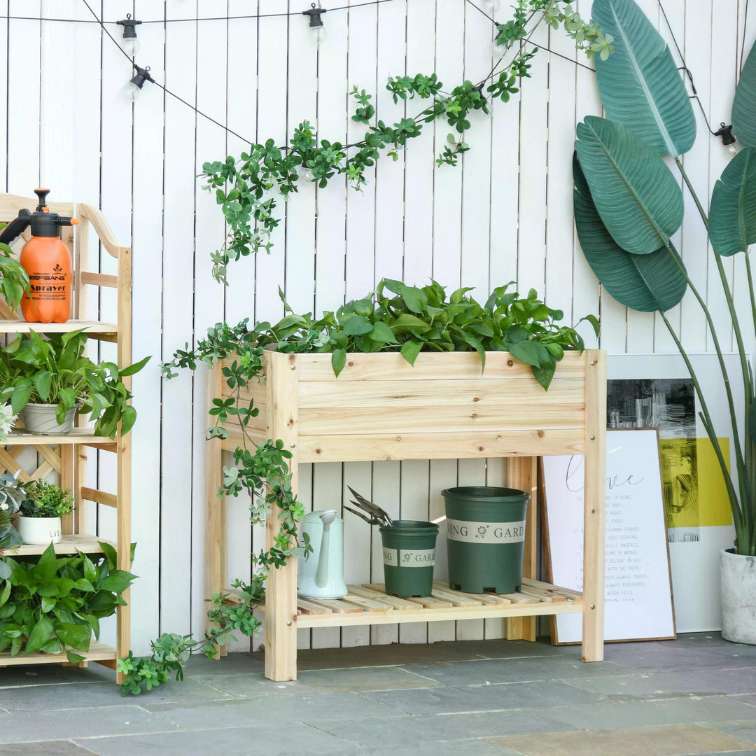 Outsunny Raised Planter Bed: Tall Wooden Garden Stand with Clapboard Sides, Natural Wood Finish, 100 x 40 x 84cm | Aosom UK