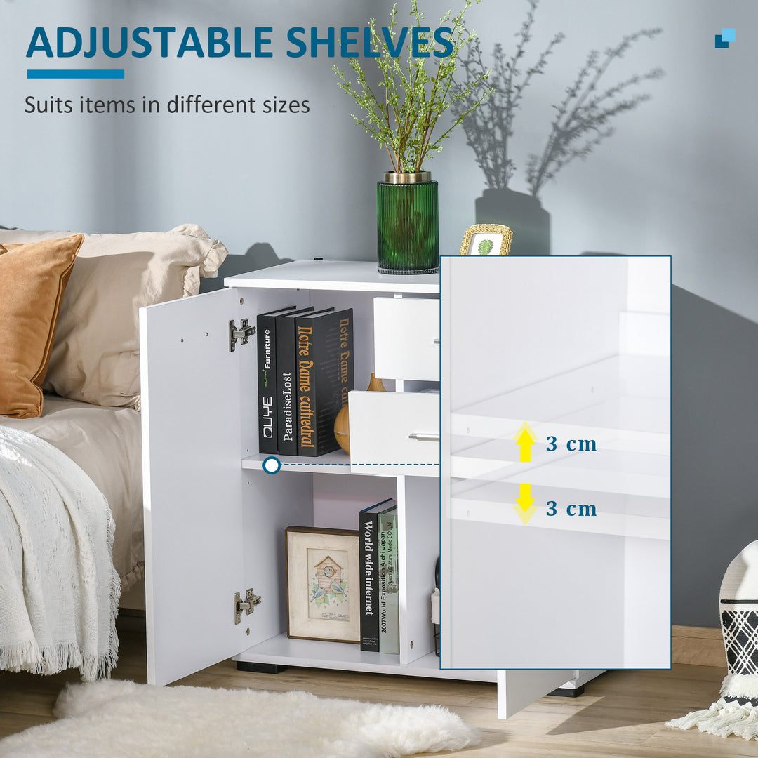 Sideboard, Modern Storage Cabinet with 2 Drawers, 2 Doors and Adjustable Shelf, Kitchen Cabinet for Living Room, Dining Room, High Gloss White