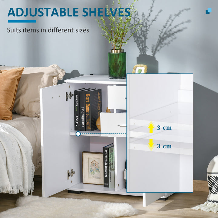 Sideboard, Modern Storage Cabinet with 2 Drawers, 2 Doors and Adjustable Shelf, Kitchen Cabinet for Living Room, Dining Room, High Gloss White